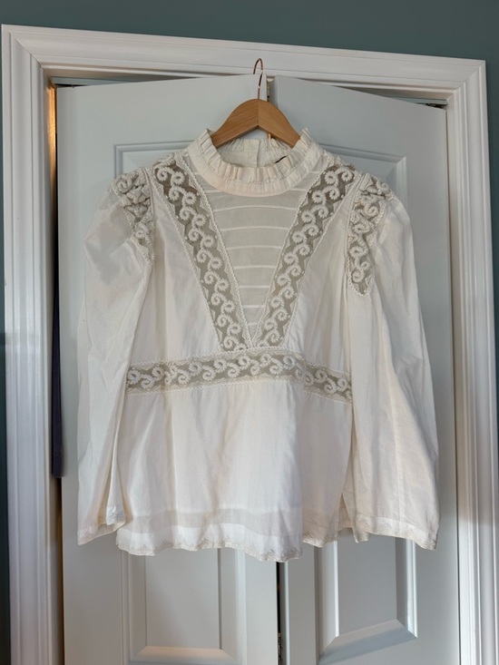 Sea New York Tops - Sea New York Ivory Lace-Inset High Neck Blouse